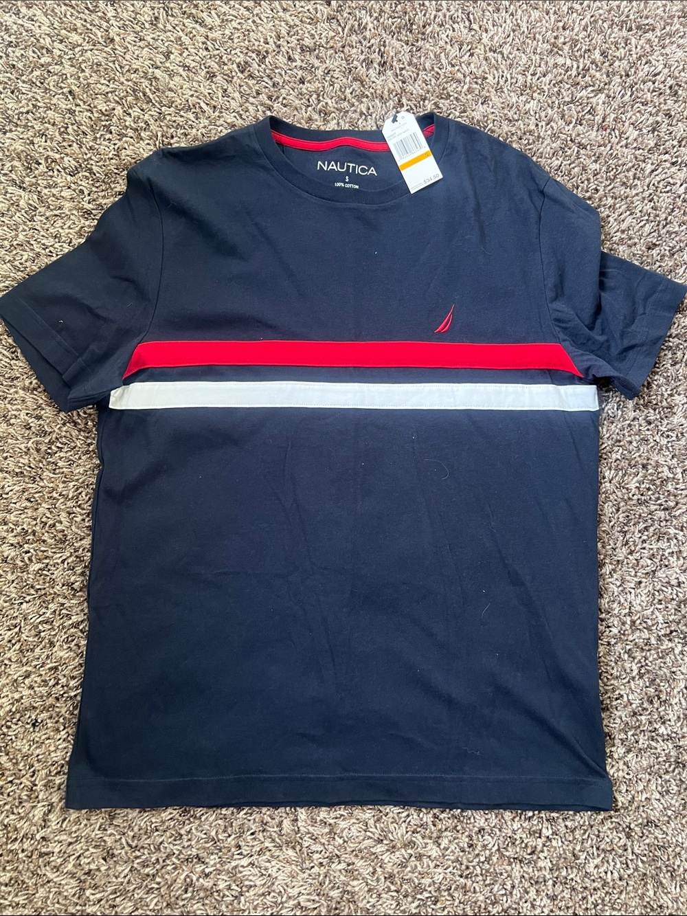 NWT Nautica Navy Short-Sleeve Tee with Red and White Stripes